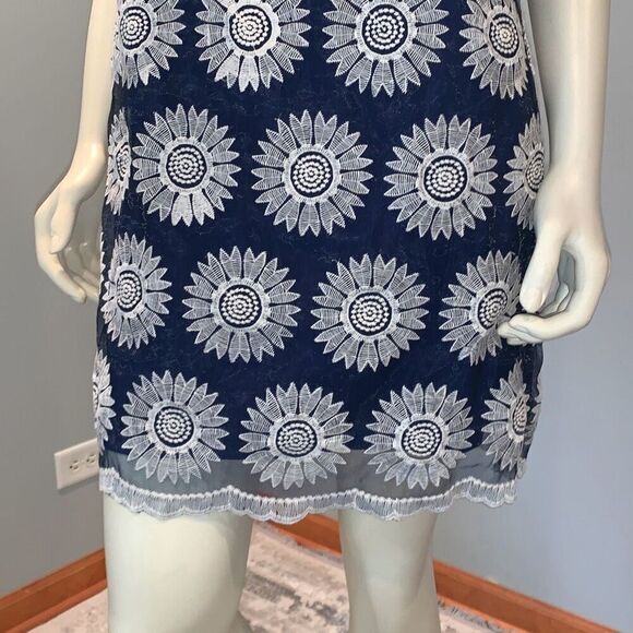 Betsey Johnson Sheer Layered Floral Crochet A-Line Dress Navy Size - Picture 5 of 16